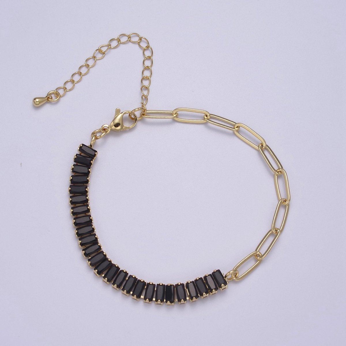 Dainty Half Baguette Tennis Half Paperclip Bracelet Gold Filled Tennis Bracelet