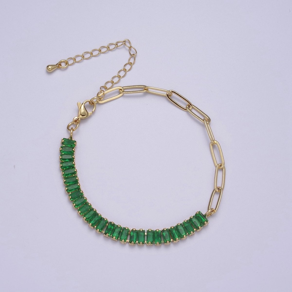 Dainty Half Baguette Tennis Half Paperclip Bracelet Gold Filled Tennis Bracelet