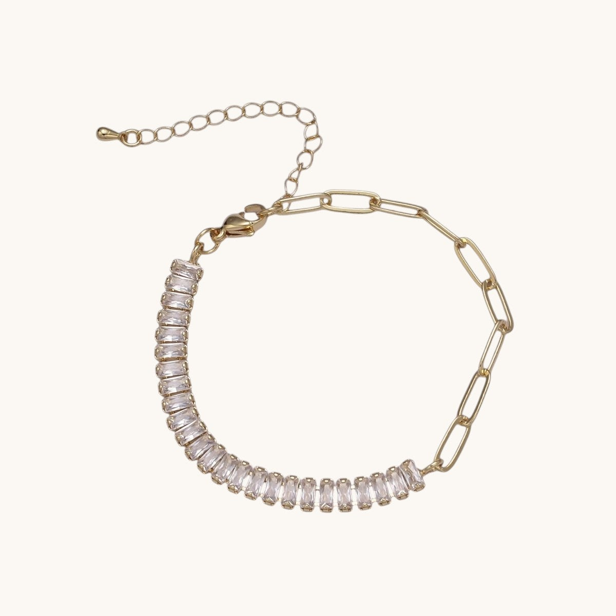 Dainty Half Baguette Tennis Half Paperclip Bracelet Gold Filled Tennis Bracelet