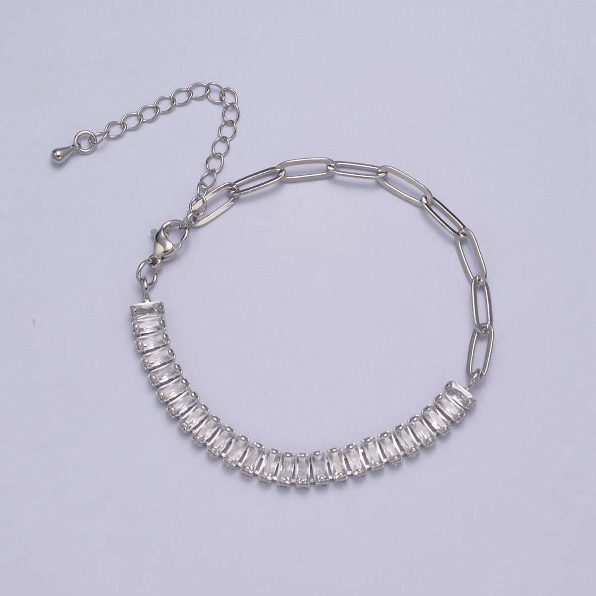 Dainty Half Baguette Tennis Half Paperclip Bracelet Gold Filled Tennis Bracelet