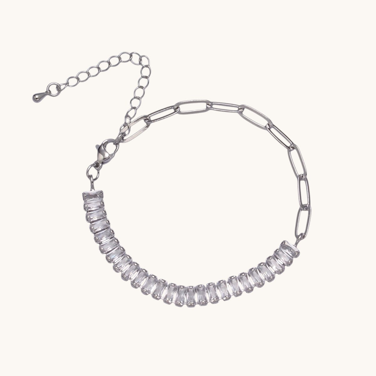 Dainty Half Baguette Tennis Half Paperclip Bracelet Gold Filled Tennis Bracelet