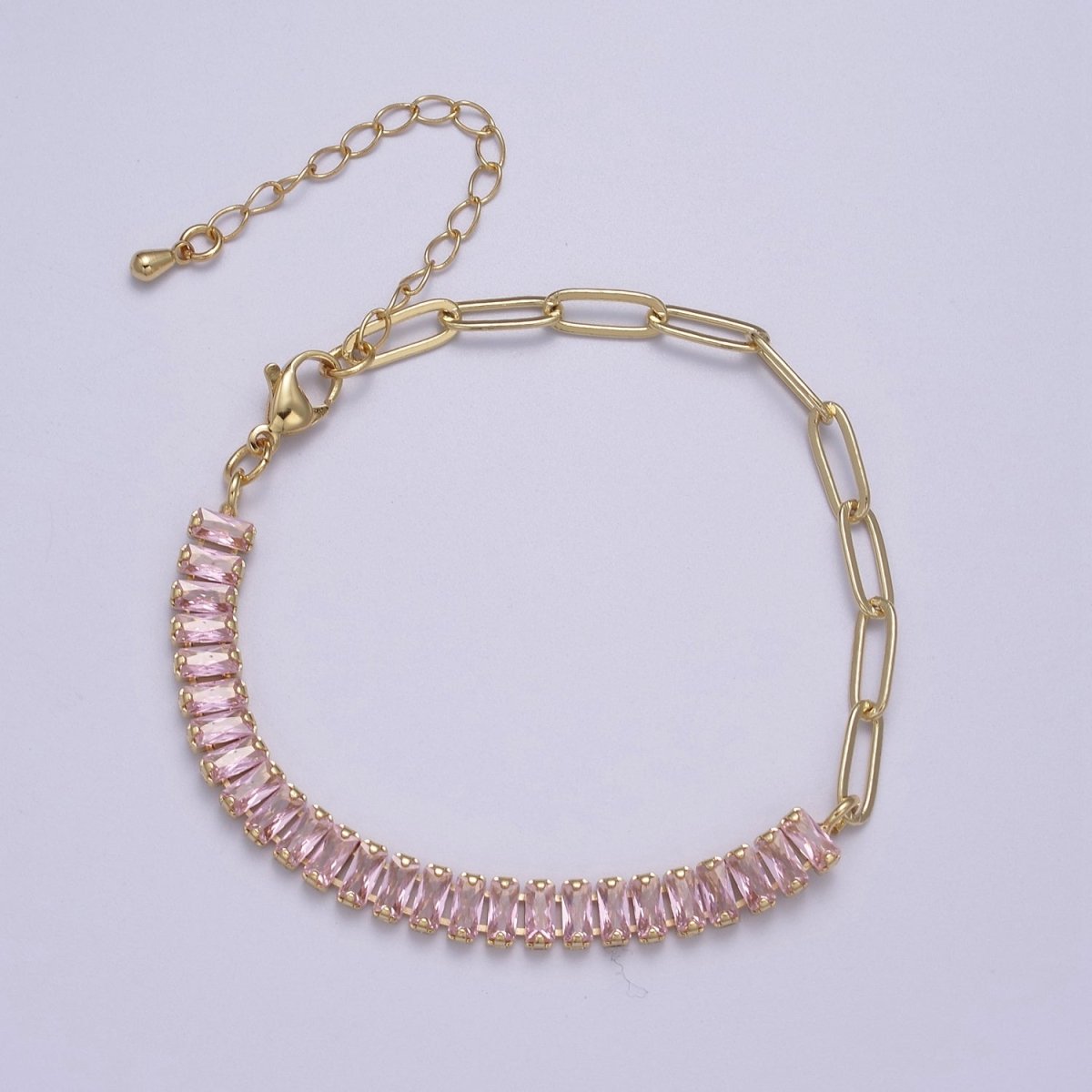Dainty Half Baguette Tennis Half Paperclip Bracelet Gold Filled Tennis Bracelet