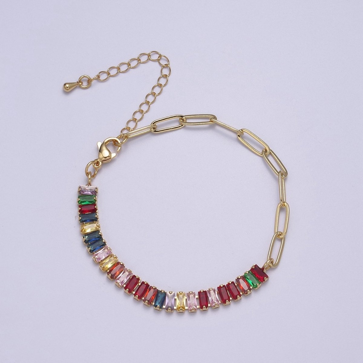 Dainty Half Baguette Tennis Half Paperclip Bracelet Gold Filled Tennis Bracelet