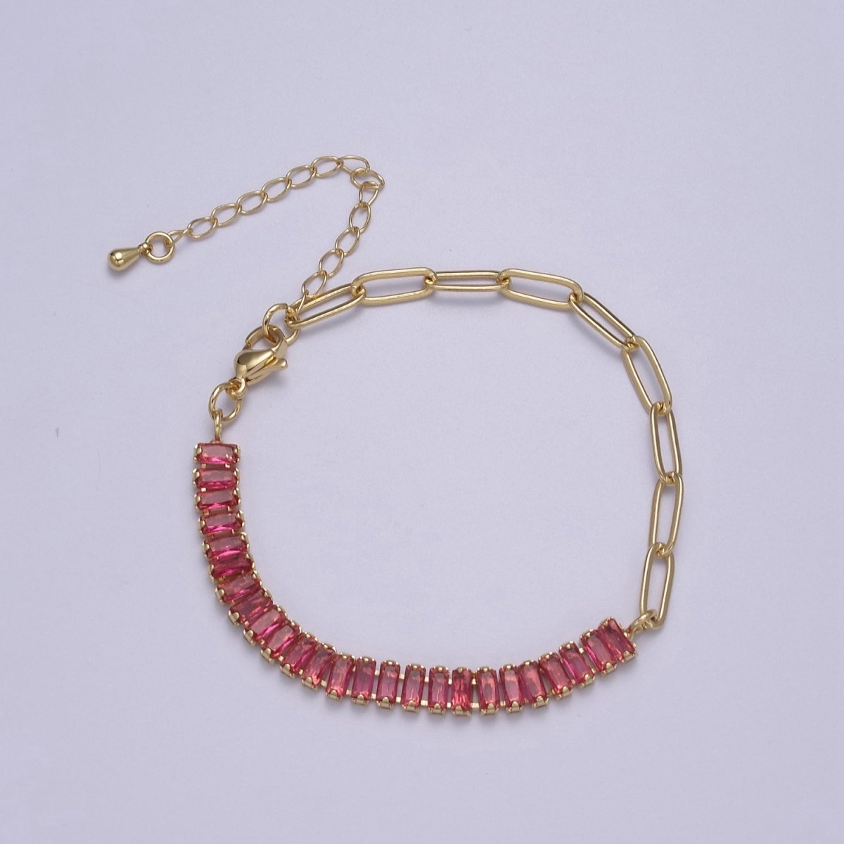 Dainty Half Baguette Tennis Half Paperclip Bracelet Gold Filled Tennis Bracelet