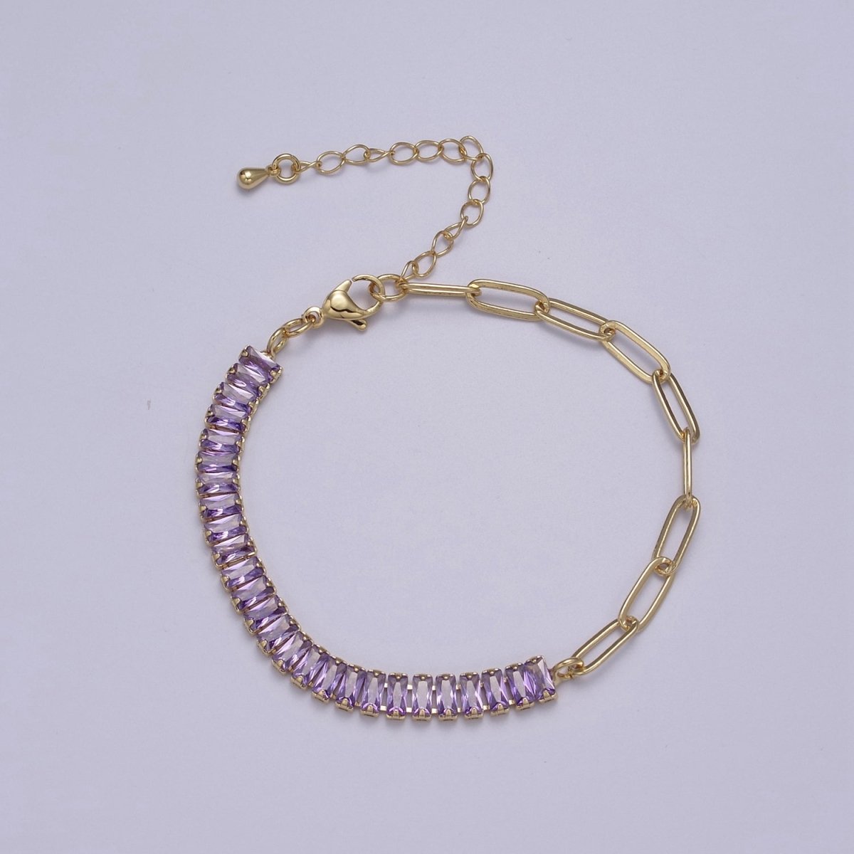 Dainty Half Baguette Tennis Half Paperclip Bracelet Gold Filled Tennis Bracelet