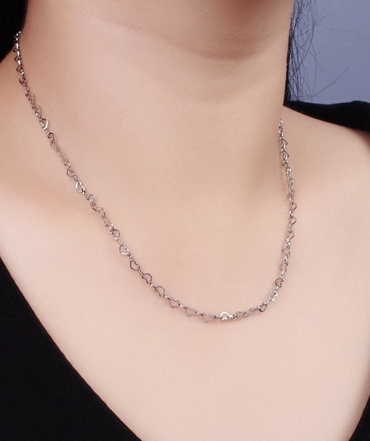 Dainty Heart Chain Necklace Stainless Steel 18" Necklace in Silver