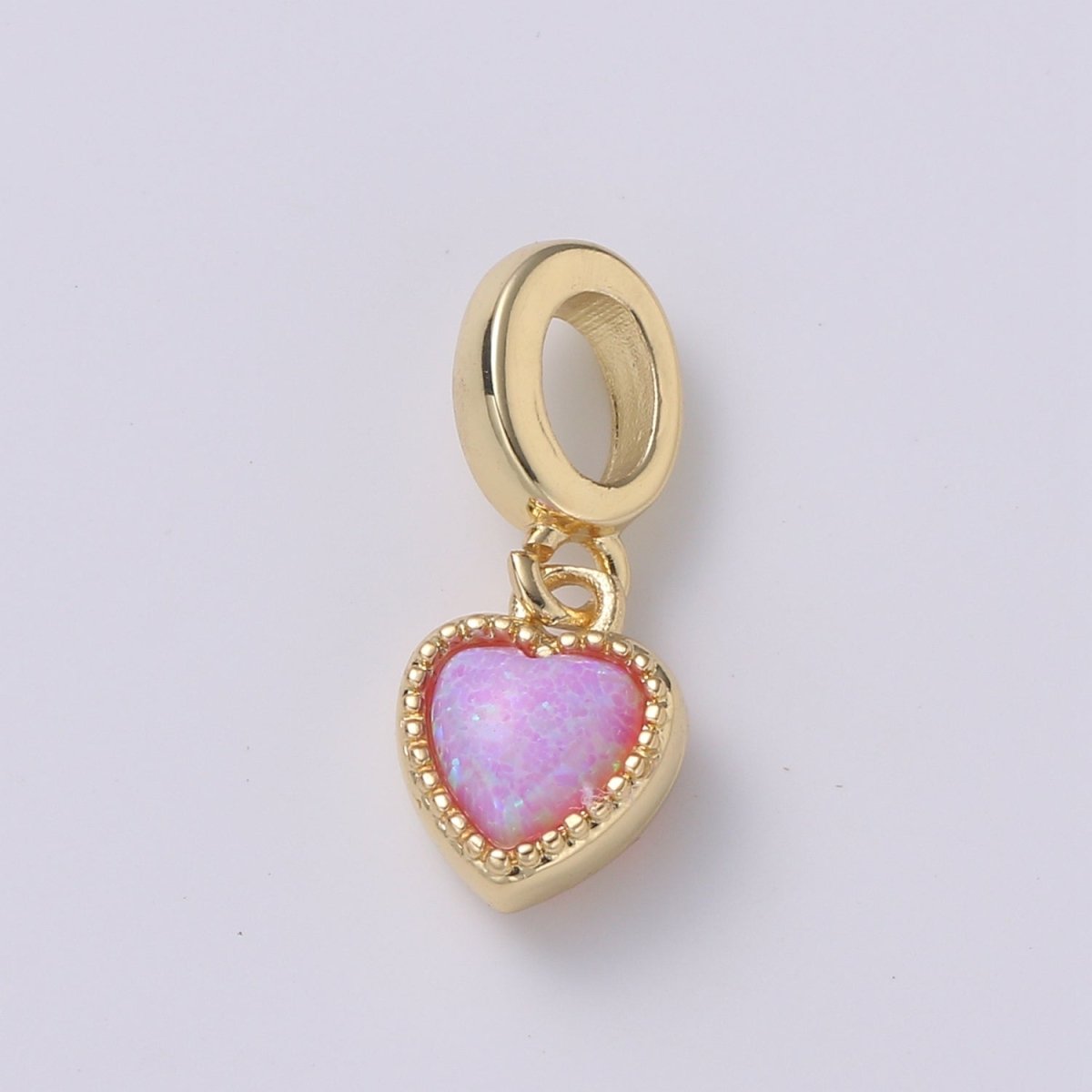 Dainty 17mm Heart Pendant 14K Gold-Filled Opal Rondelle Pendant for Love Opal Birthstone Cubic Zirconia Geometricl Bezel Pendant