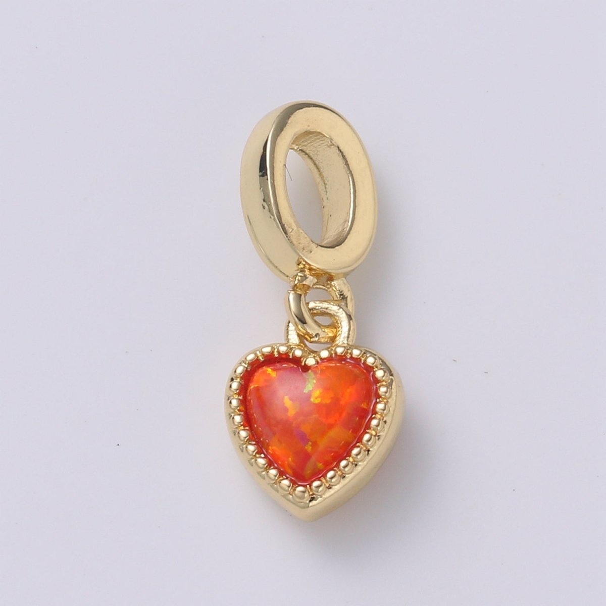Dainty 17mm Heart Pendant 14K Gold-Filled Opal Rondelle Pendant for Love Opal Birthstone Cubic Zirconia Geometricl Bezel Pendant