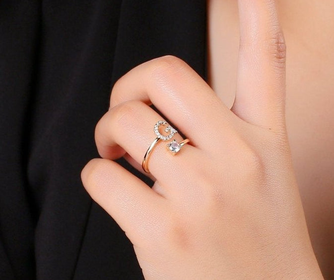 Dainty Initial Ring Gold Letter Ring Minimalist Initial Ring Initial Name Ring Adjustable Initial CZ Ring Personalized Bridesmaid Gift