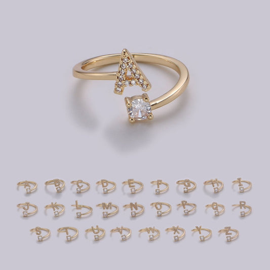 Dainty Initial Ring Gold Letter Ring Minimalist Initial Ring Initial Name Ring Adjustable Initial CZ Ring Personalized Bridesmaid Gift