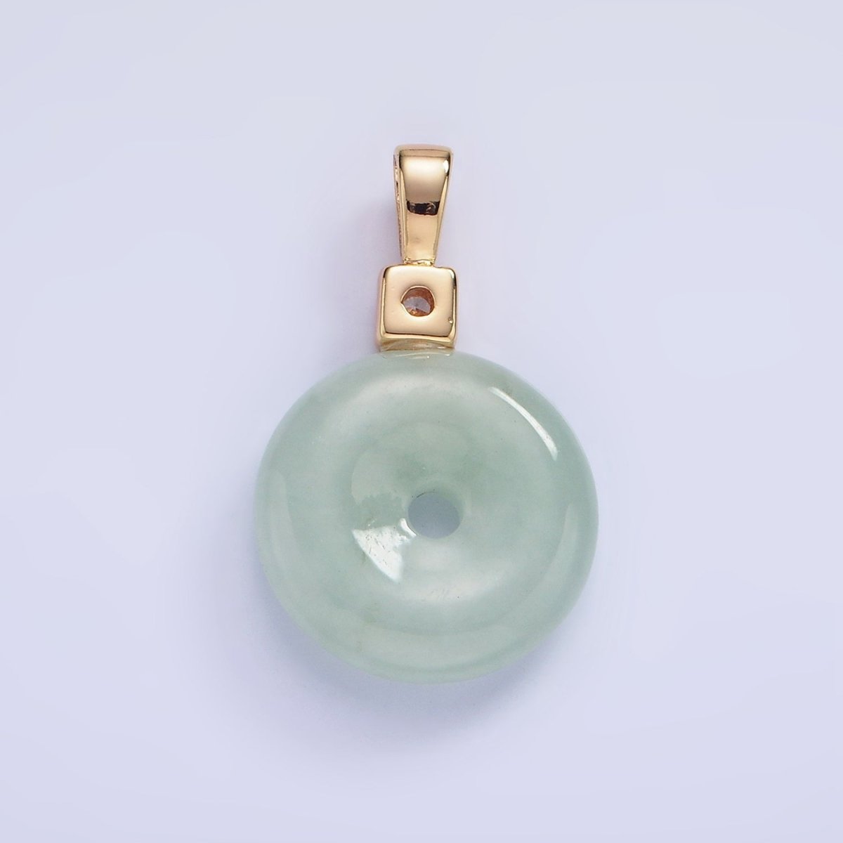 Dainty 25mm Good Luck Jade Donut Round Pendant 14K Gold-Filled CZ Bail