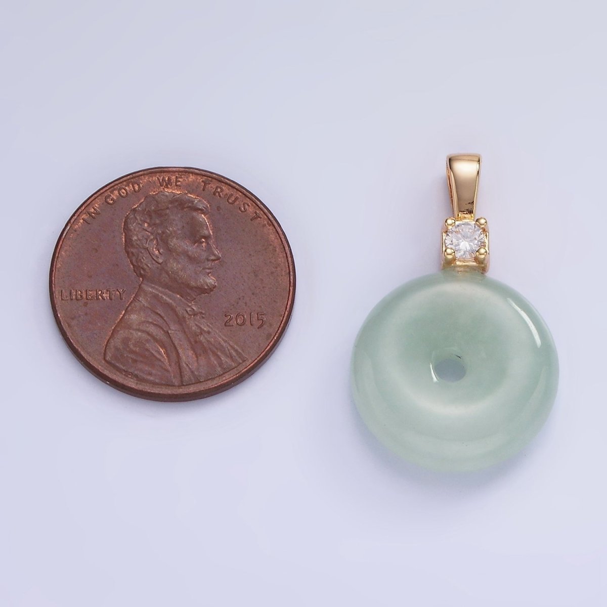 Dainty 25mm Good Luck Jade Donut Round Pendant 14K Gold-Filled CZ Bail