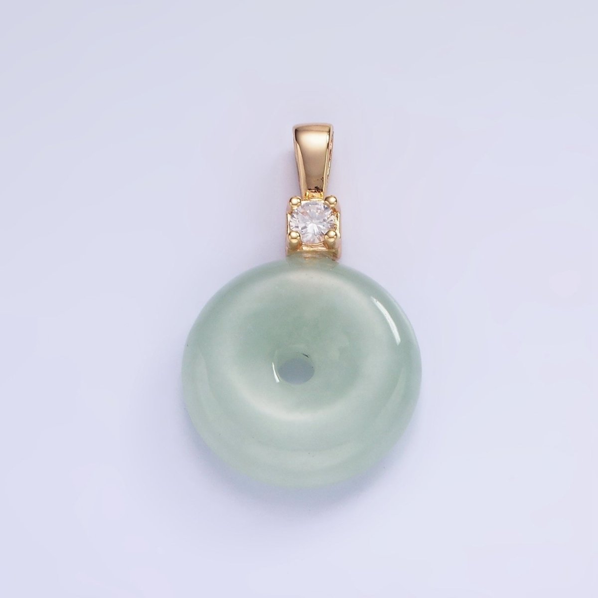 Dainty 25mm Good Luck Jade Donut Round Pendant 14K Gold-Filled CZ Bail