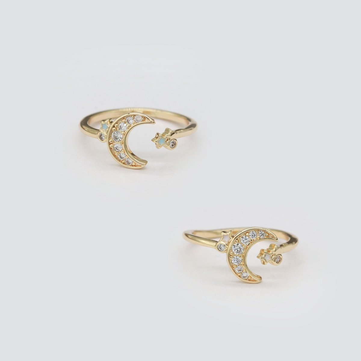 Dainty Moon Ring Open Adjustable Star Gold Celestial Jewelry