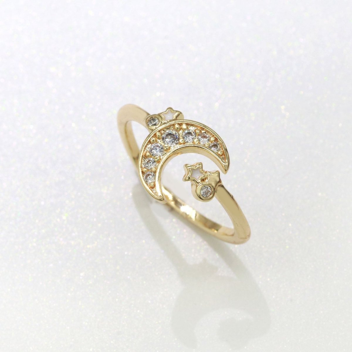 Dainty Moon Ring Open Adjustable Star Gold Celestial Jewelry
