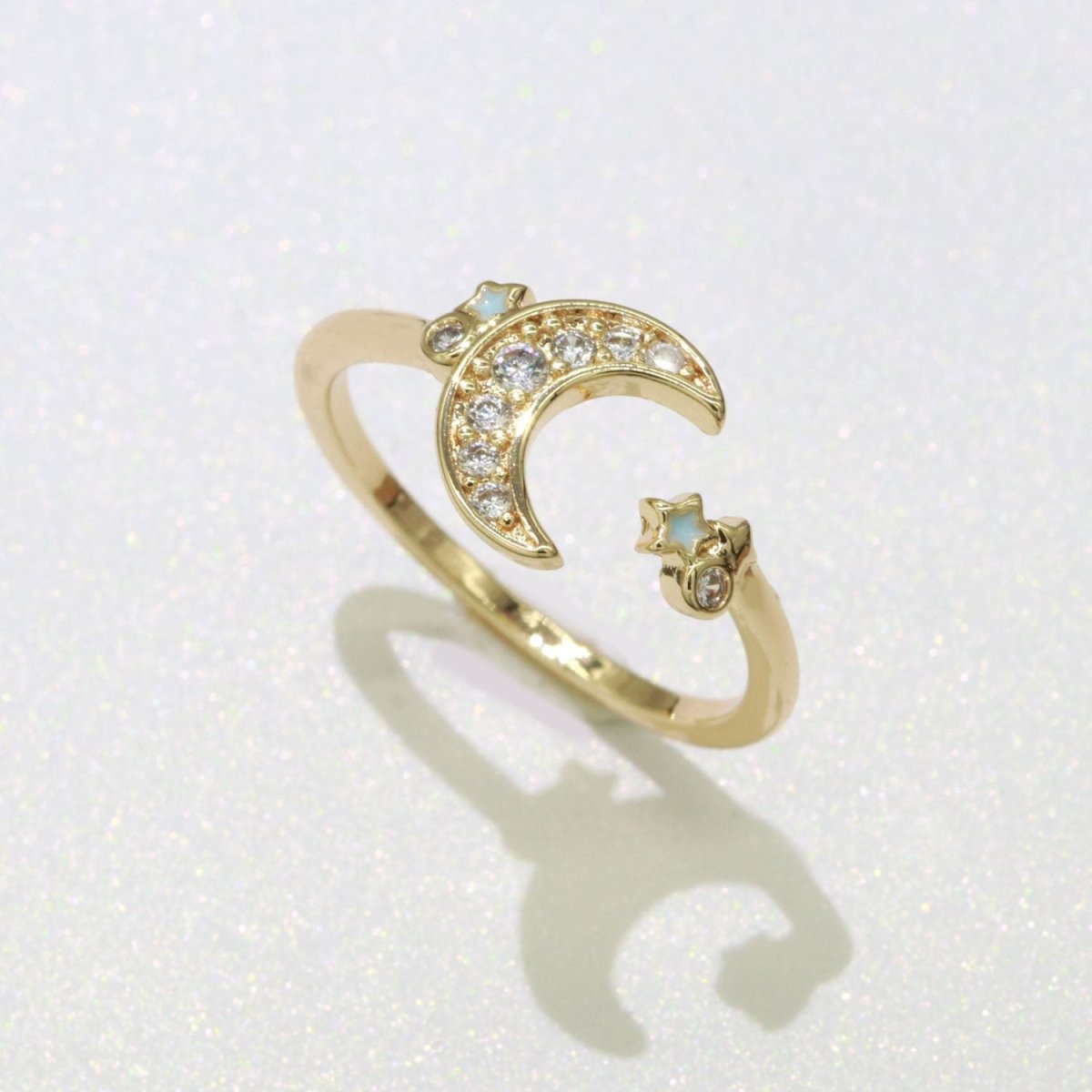 Dainty Moon Ring Open Adjustable Star Gold Celestial Jewelry