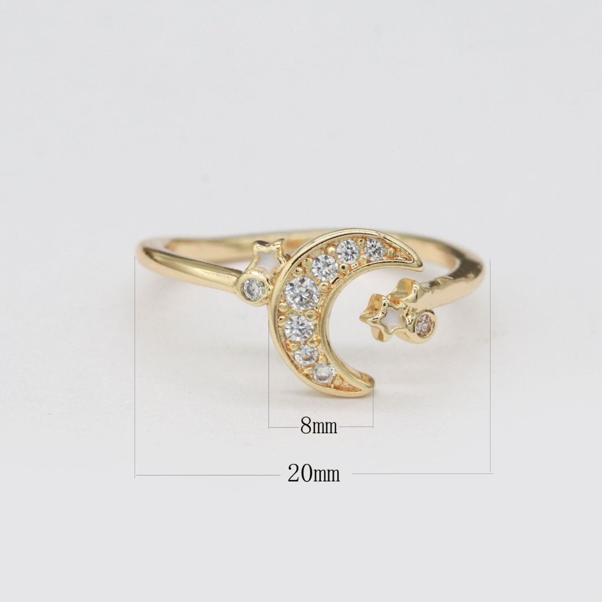 Dainty Moon Ring Open Adjustable Star Gold Celestial Jewelry