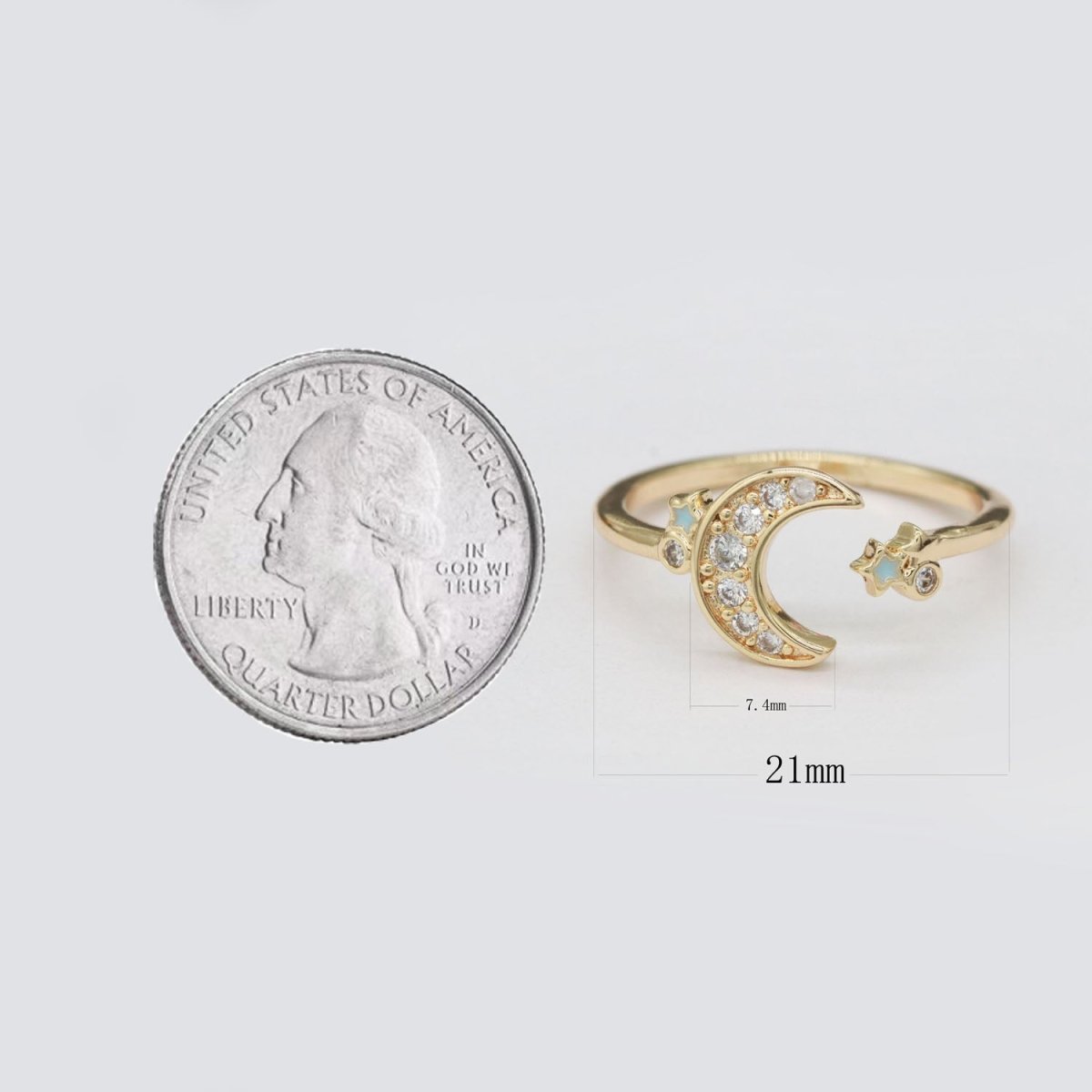 Dainty Moon Ring Open Adjustable Star Gold Celestial Jewelry