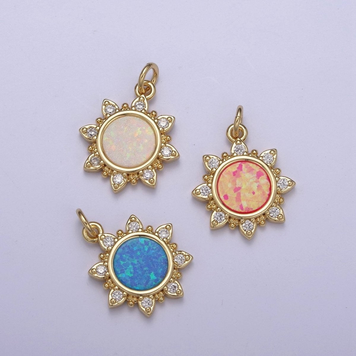 Dainty Opal Sun Charm Clear Pink Blue Opal Celestial