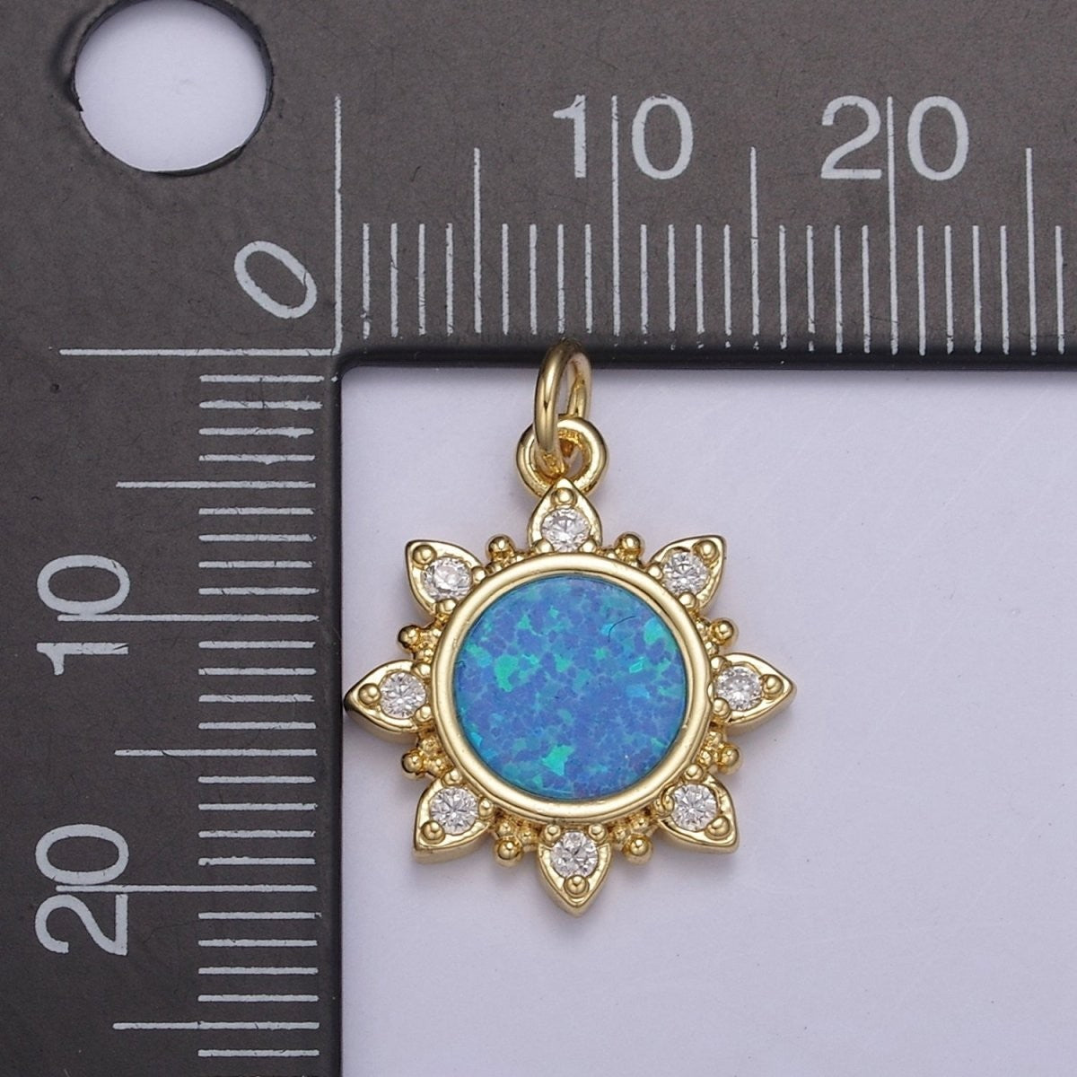 Dainty Opal Sun Charm Clear Pink Blue Opal Celestial
