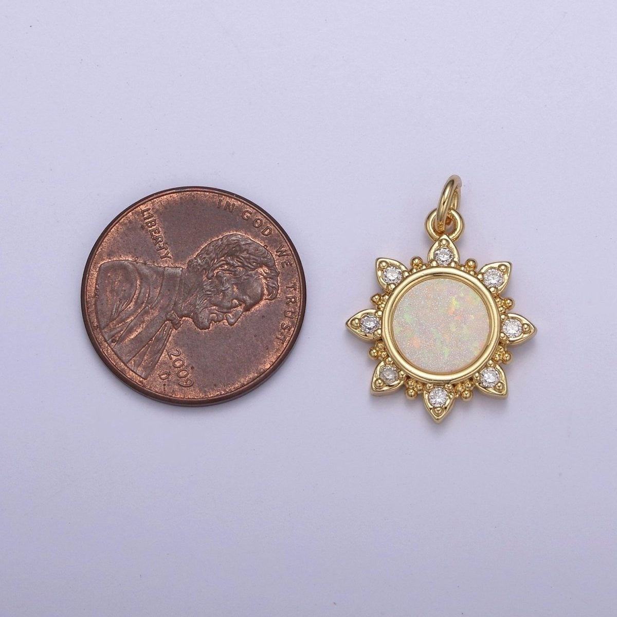Dainty Opal Sun Charm Clear Pink Blue Opal Celestial