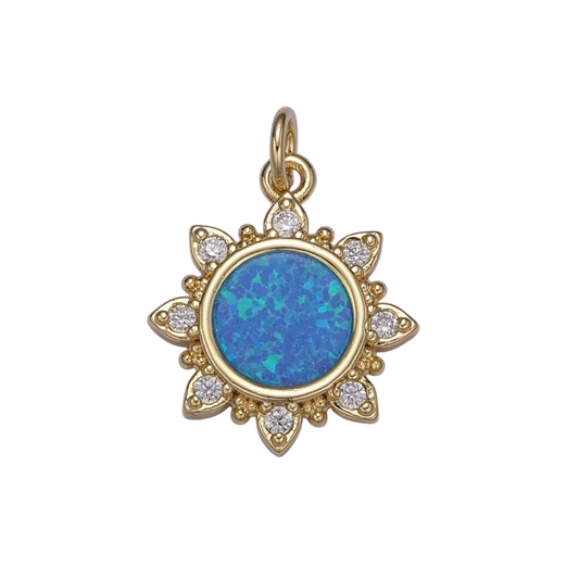Dainty Opal Sun Charm Clear Pink Blue Opal Celestial
