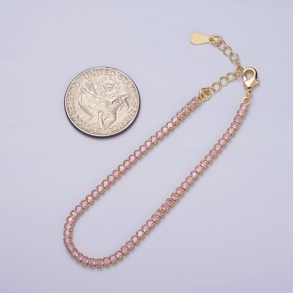 Dainty PEACH, YELLOW, RED Diamond Tennis Bracelet Gold CZ Tennis Bracelet Cubic Zirconia Diamond Bracelet Adjustable