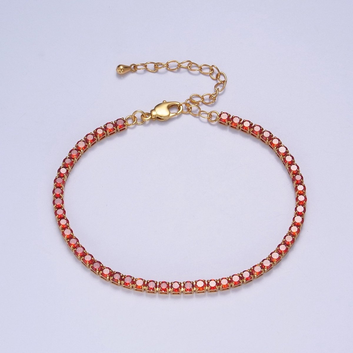 Dainty PEACH, YELLOW, RED Diamond Tennis Bracelet Gold CZ Tennis Bracelet Cubic Zirconia Diamond Bracelet Adjustable