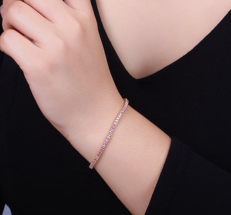 Dainty PEACH, YELLOW, RED Diamond Tennis Bracelet Gold CZ Tennis Bracelet Cubic Zirconia Diamond Bracelet Adjustable