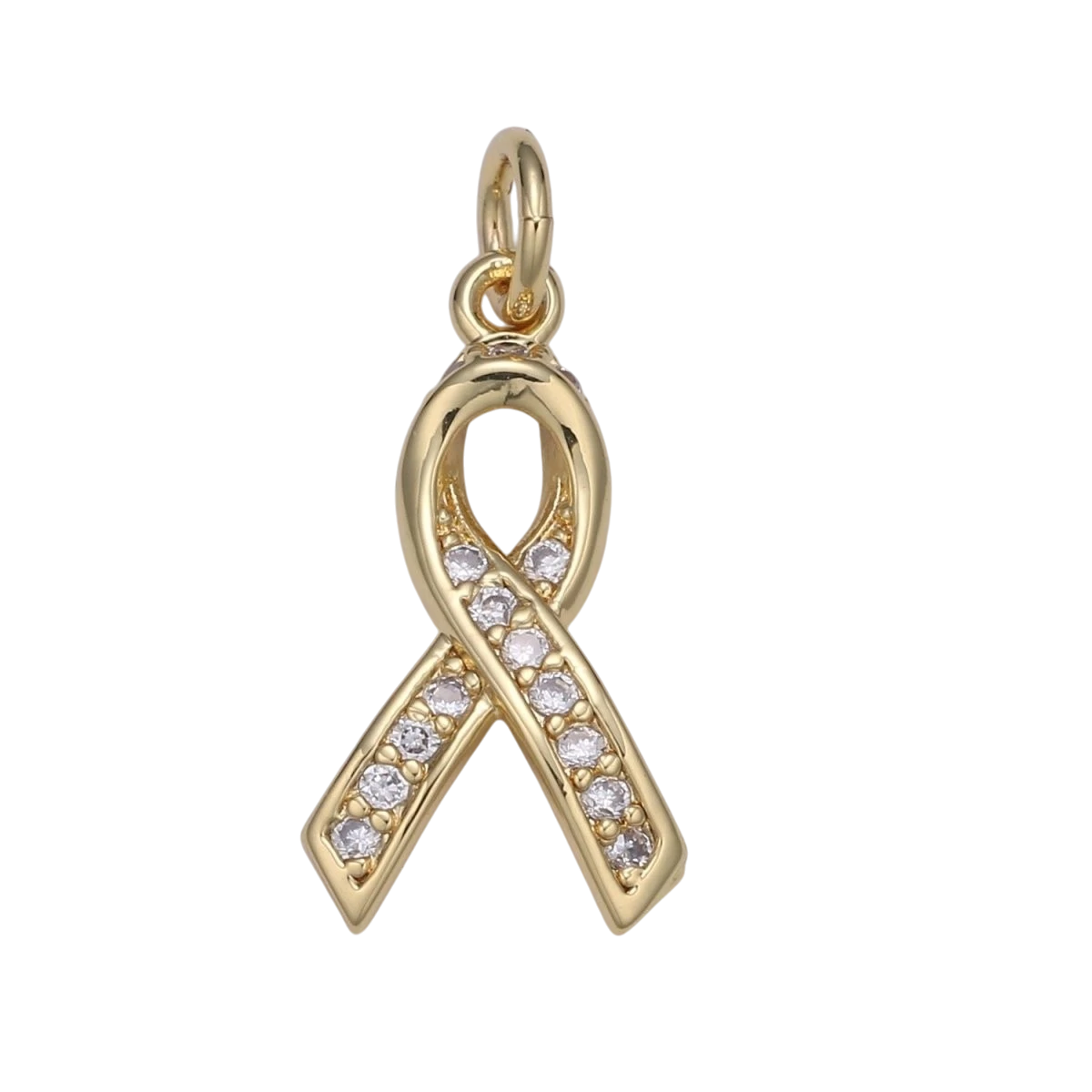 Dainty Pink Ribbon 18mm x 6mm CZ Pave Charm Breast Cancer Awareness Pendant