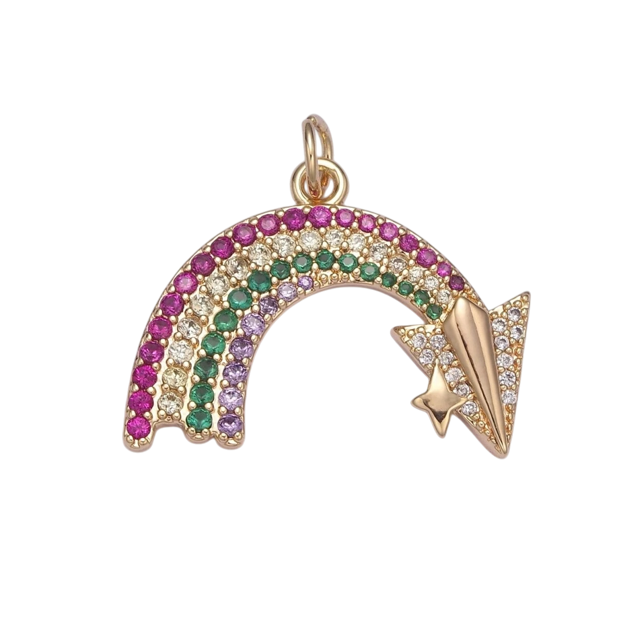 Dainty Rainbow Charm 16k Gold Filled CZ Colorful Charm