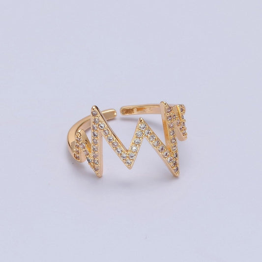 Dainty Adjustable Heartbeat Ring Gold Heartbeat Ring Micro Pave Zig Zag Ring Minimalist Open Ring