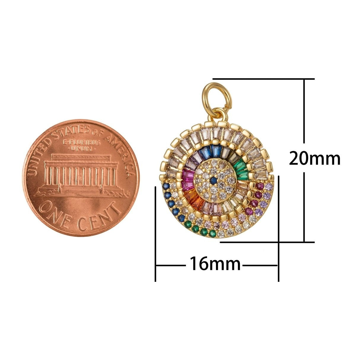 Dainty Round Charm CZ Micro Pave, Disc Charm, Multi Color Pave Charm, Dainty Charm, Cubic Zirconia Charm 20x15mm