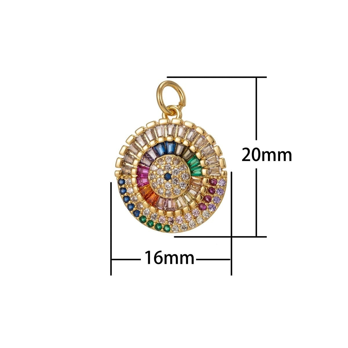Dainty Round Charm CZ Micro Pave, Disc Charm, Multi Color Pave Charm, Dainty Charm, Cubic Zirconia Charm 20x15mm