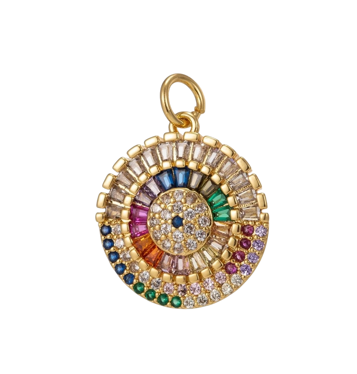 Dainty Round Charm CZ Micro Pave, Disc Charm, Multi Color Pave Charm, Dainty Charm, Cubic Zirconia Charm 20x15mm