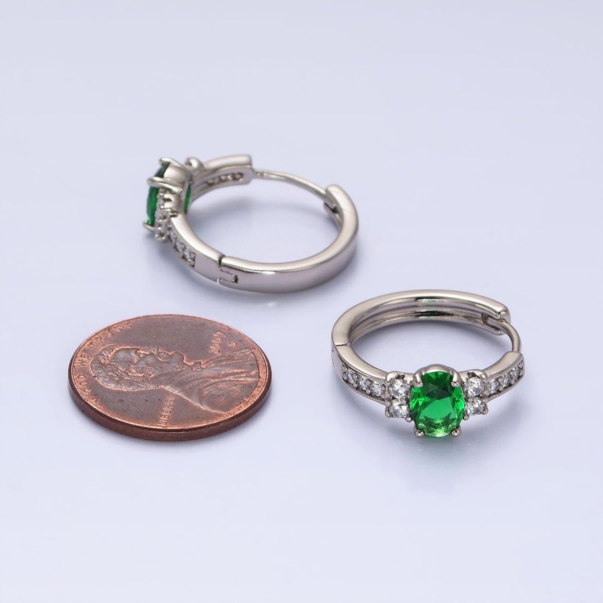 Dainty Silver Huggie Earring Minimalist Clear Blue Red Green CZ Hoop Earrings
