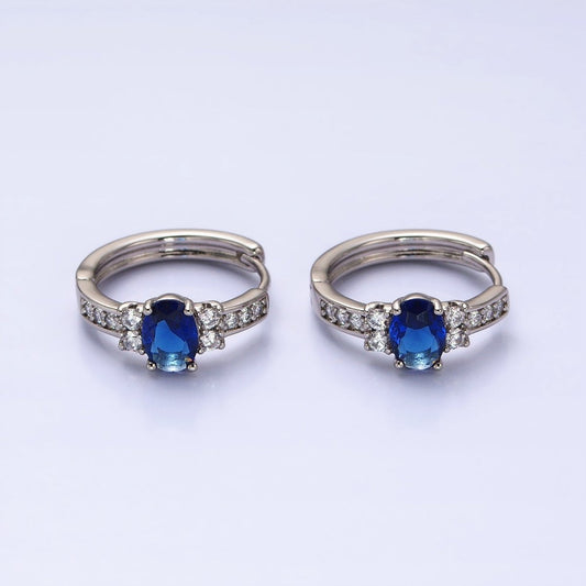 Dainty Silver Huggie Earring Minimalist Clear Blue Red Green CZ Hoop Earrings
