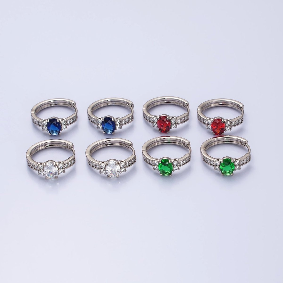 Dainty Silver Huggie Earring Minimalist Clear Blue Red Green CZ Hoop Earrings