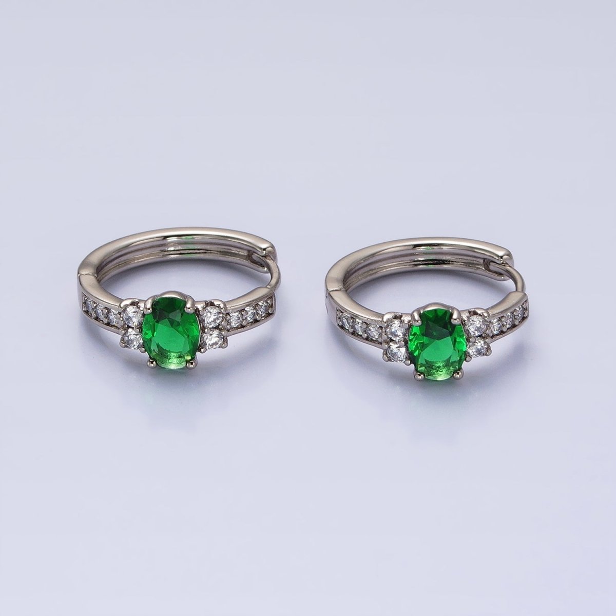 Dainty Silver Huggie Earring Minimalist Clear Blue Red Green CZ Hoop Earrings