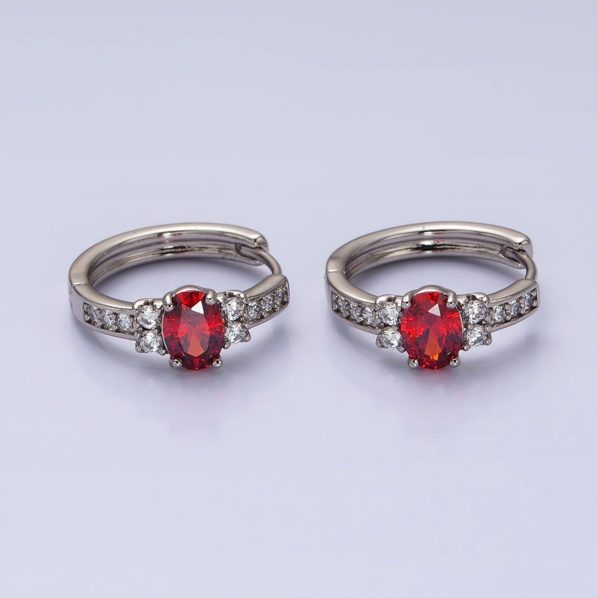 Dainty Silver Huggie Earring Minimalist Clear Blue Red Green CZ Hoop Earrings