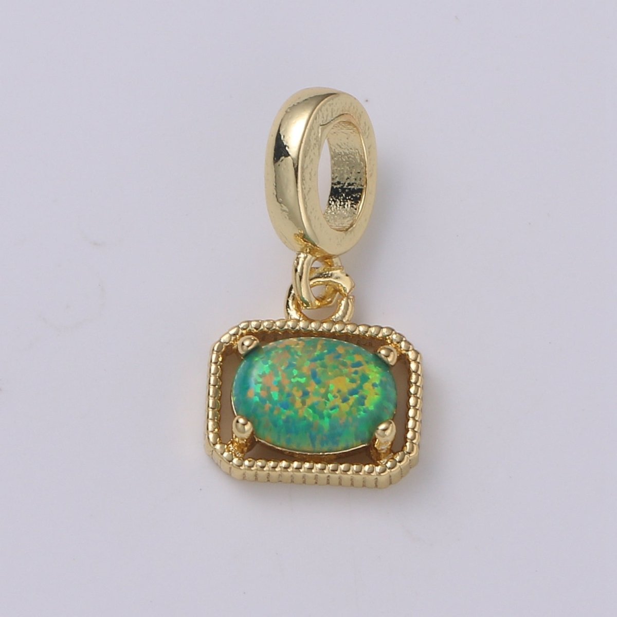 Dainty Solitaire Rondelle 18mm x 9mm Pendant Rectangle Dangle Opal in Blue, Green, Pink and Clear