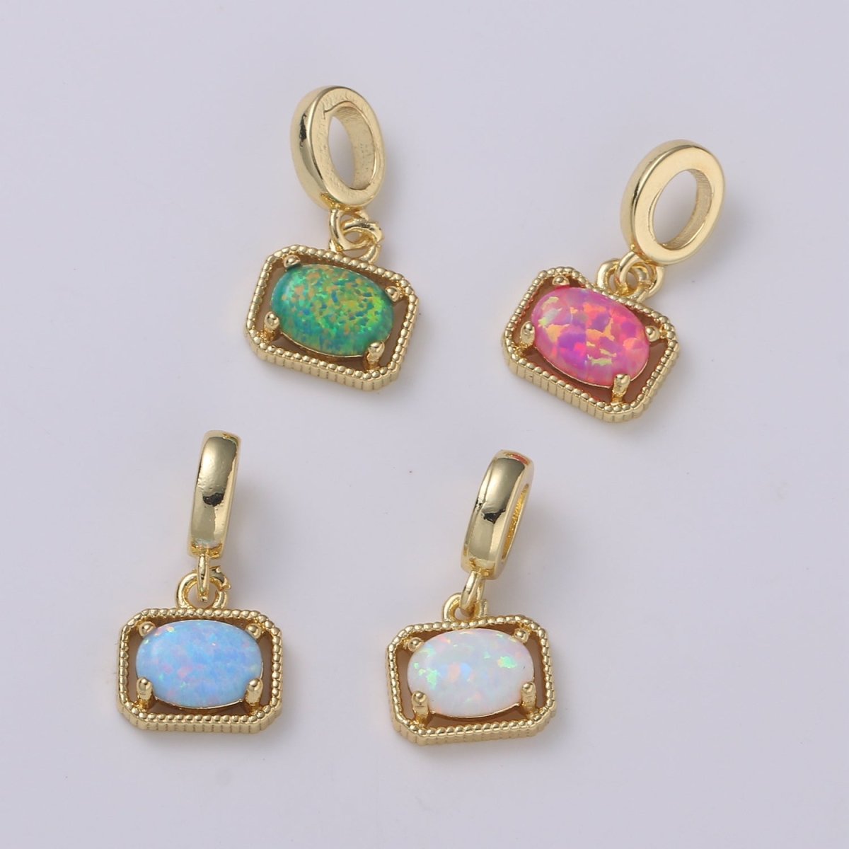 Dainty Solitaire Rondelle 18mm x 9mm Pendant Rectangle Dangle Opal in Blue, Green, Pink and Clear