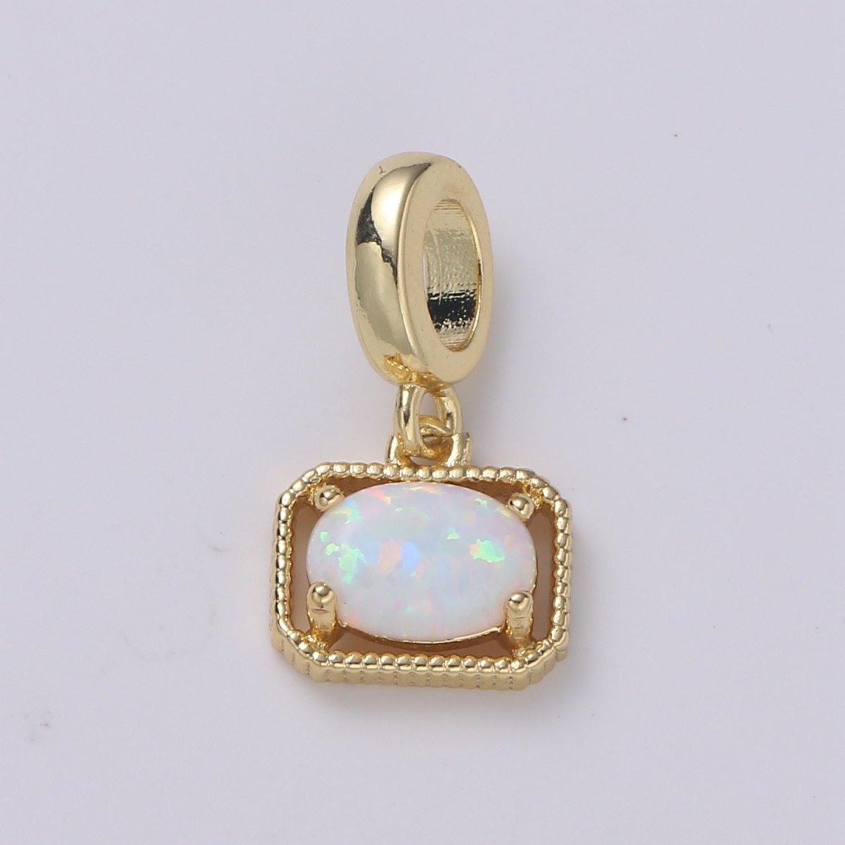 Dainty Solitaire Rondelle 18mm x 9mm Pendant Rectangle Dangle Opal in Blue, Green, Pink and Clear