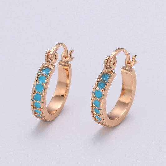Dainty Turquoise Hoop CZ Rose Gold Filled Earrings Everyday Wear Minimalist Jewelry
