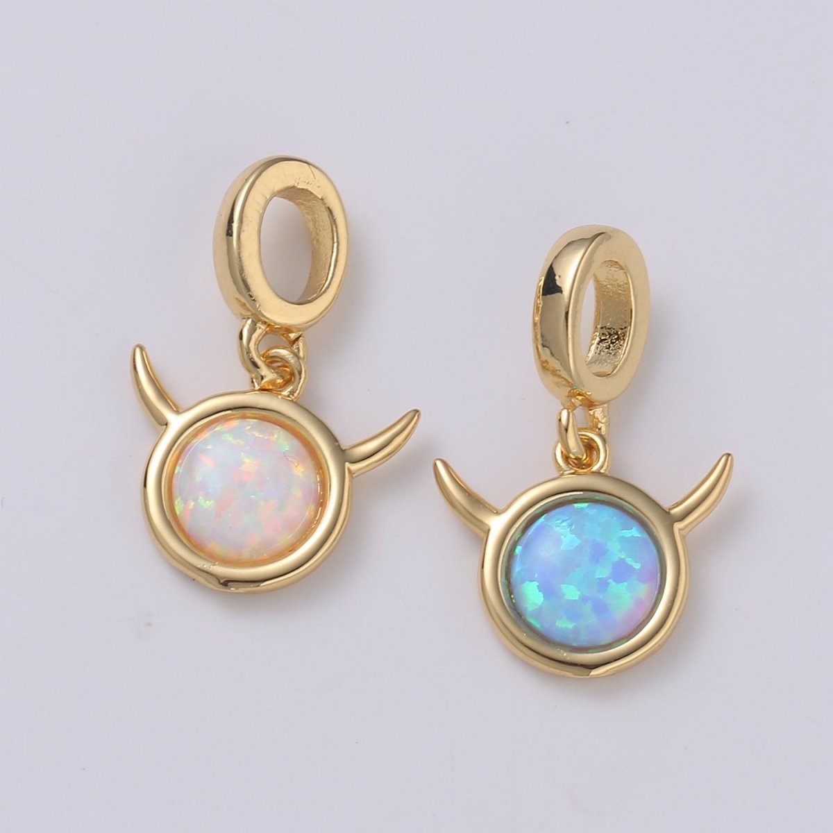Dainty White or Blue 18.5mm Pendant Opal Round Gemstone Dainty Rondelle Pendant Opal Charm Devil Face Charm Cute Devil Pendant