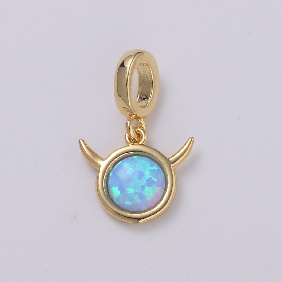 Dainty White or Blue 18.5mm Pendant Opal Round Gemstone Dainty Rondelle Pendant Opal Charm Devil Face Charm Cute Devil Pendant