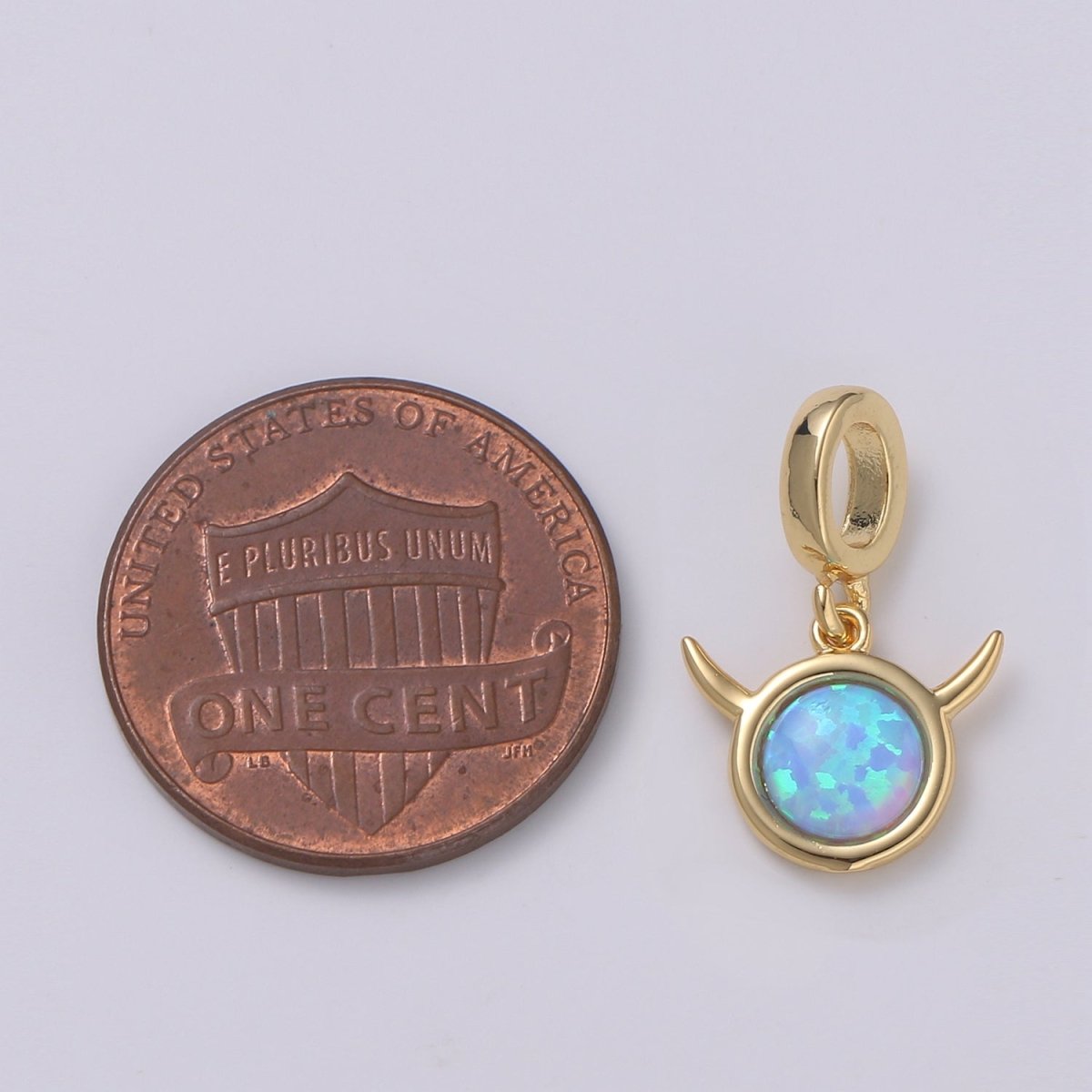 Dainty White or Blue 18.5mm Pendant Opal Round Gemstone Dainty Rondelle Pendant Opal Charm Devil Face Charm Cute Devil Pendant