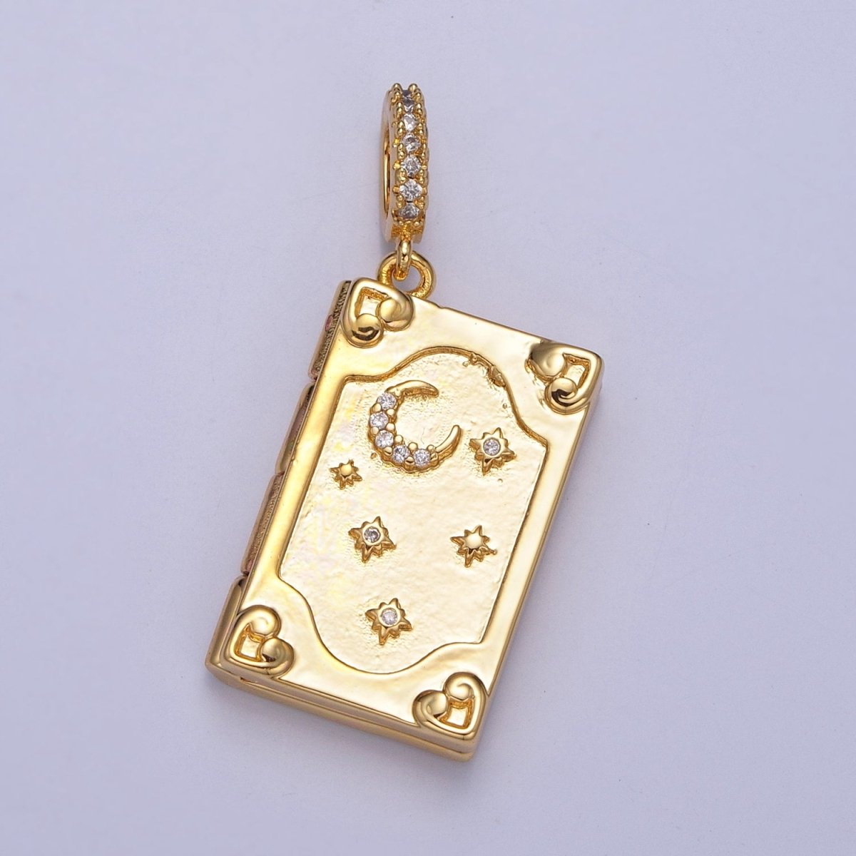 Dangle Book Locket Pendant Crescent Moon Star Locket Charm 14K Gold-Filled Pendant