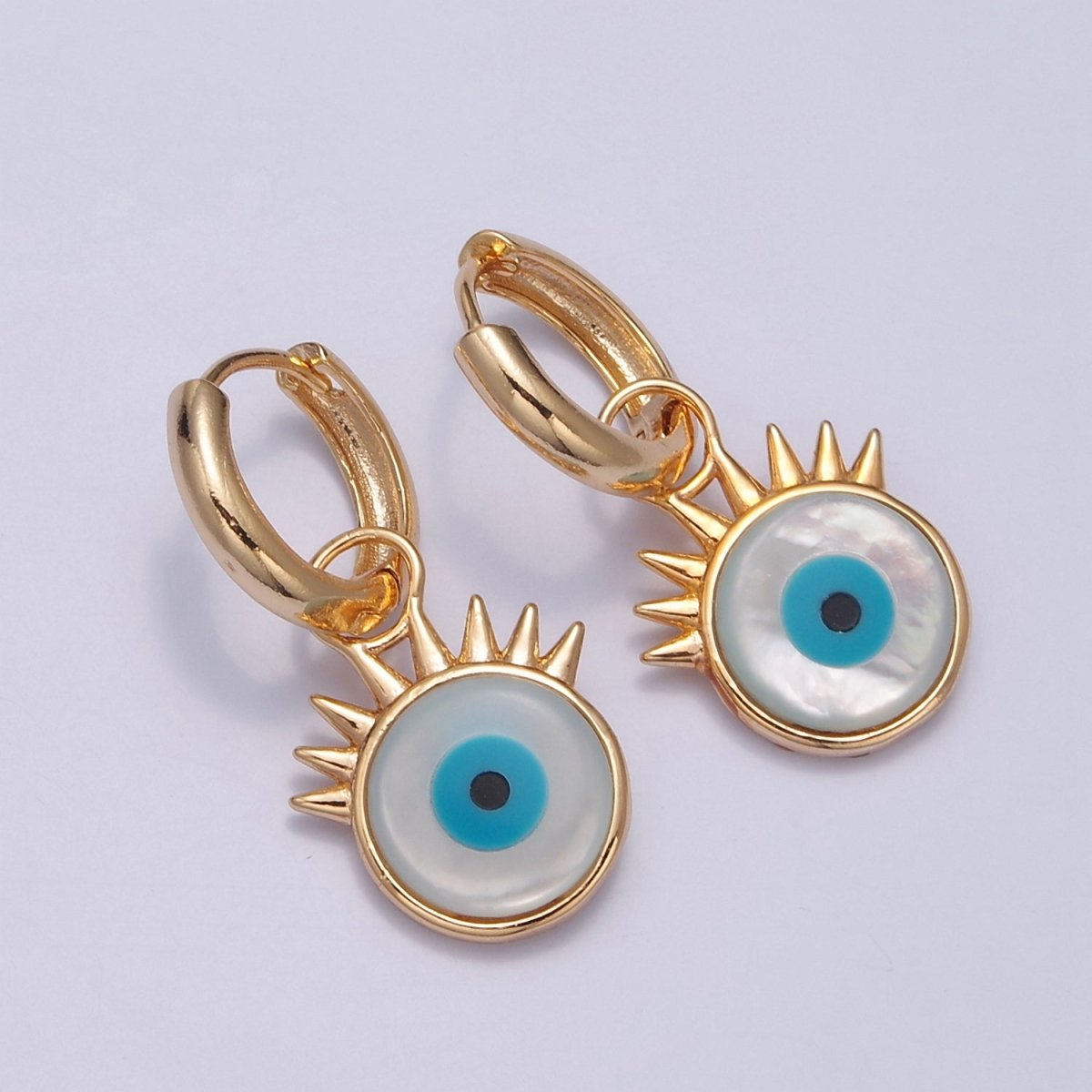 Dangle Evil Eye Charm 16K Gold Filled Huggie Earrings