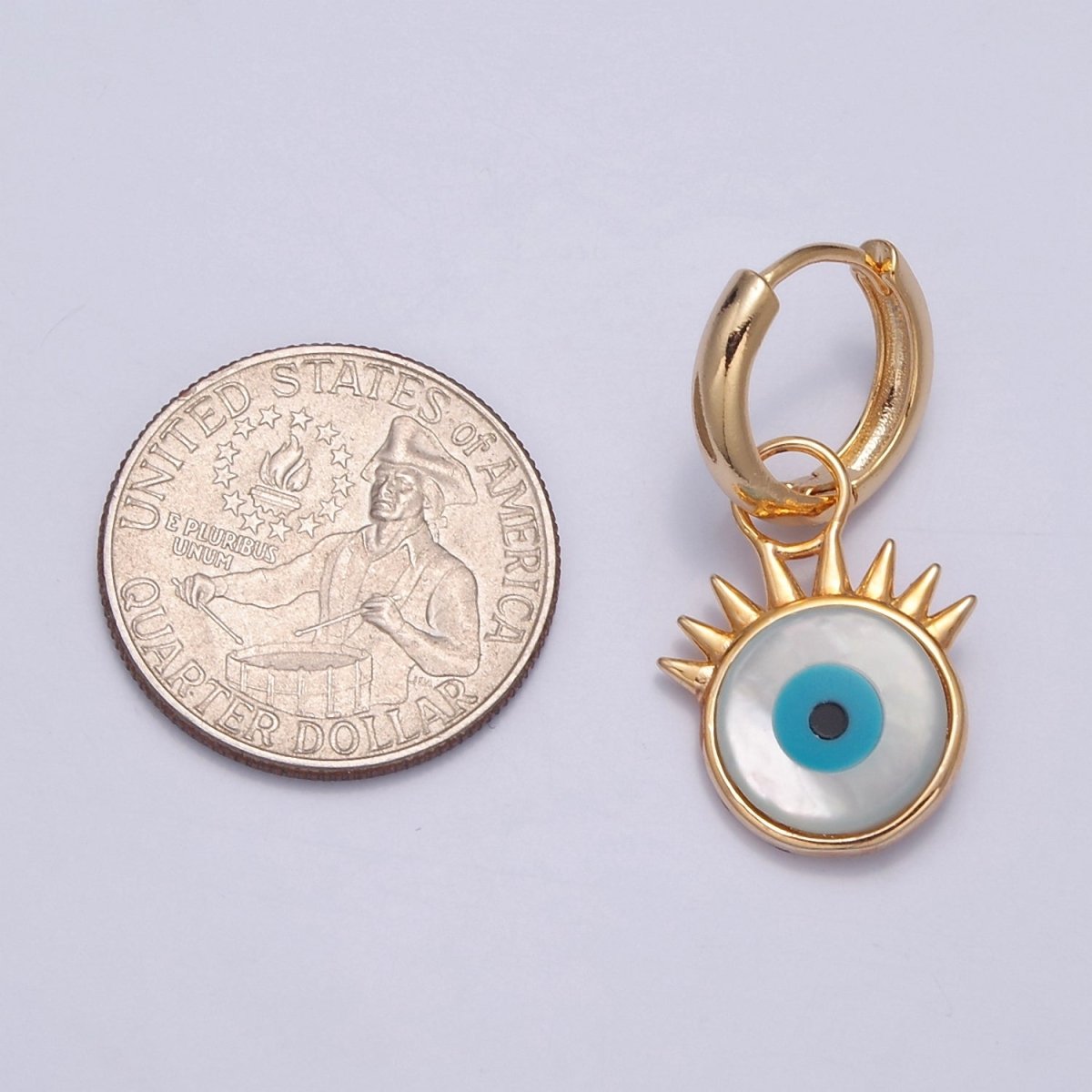 Dangle Evil Eye Charm 16K Gold Filled Huggie Earrings